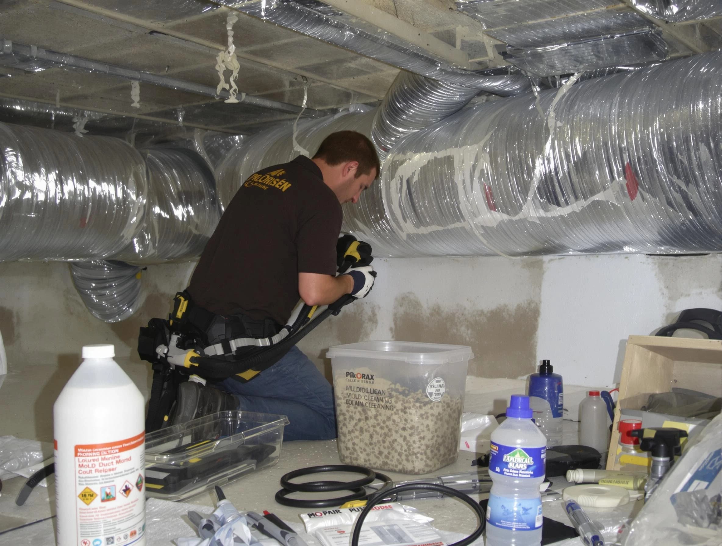 Childersburg Air Duct Cleaning specialist performing professional mold removal from air ducts in Childersburg
