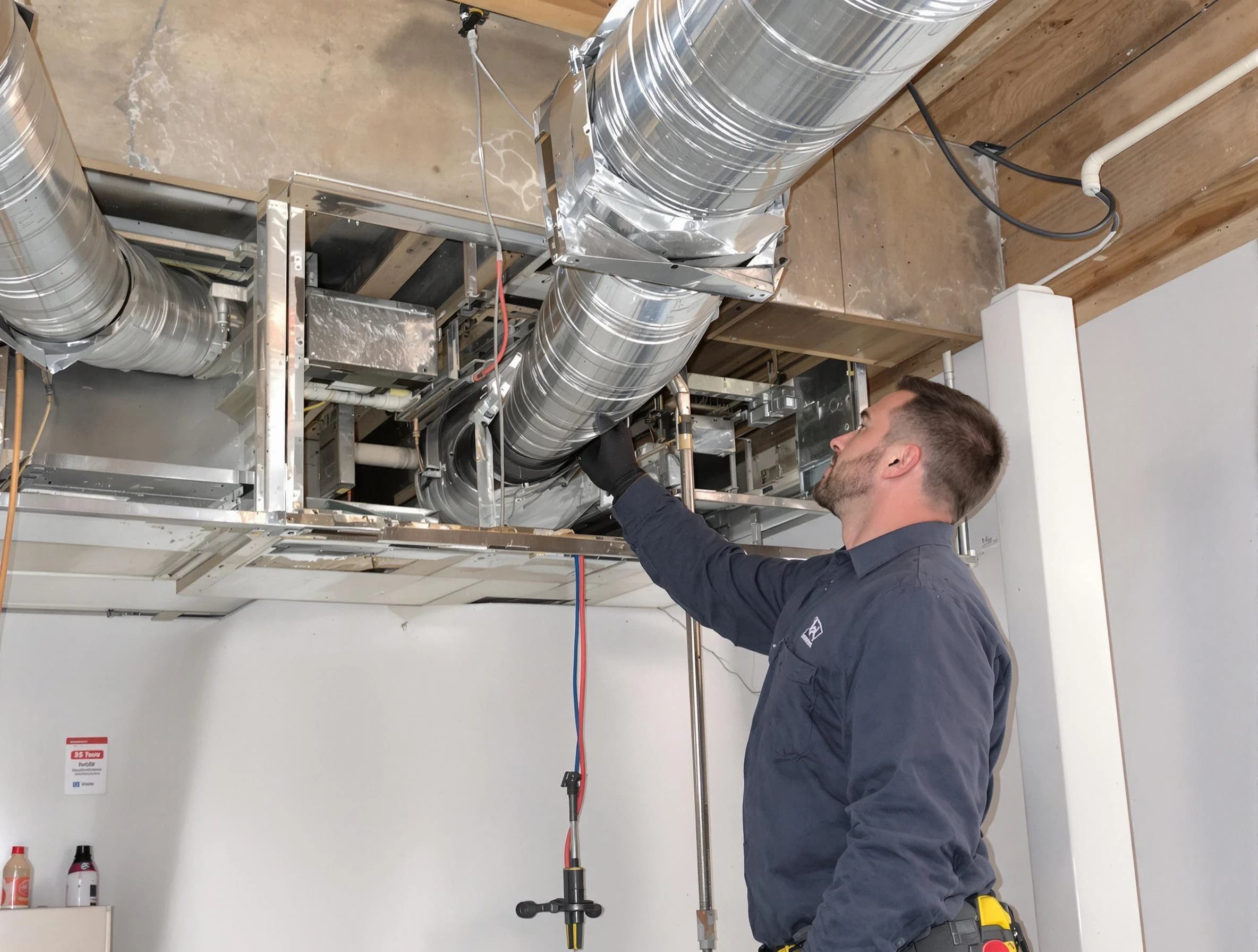 Childersburg Air Duct Cleaning technician performing professional air duct repair using specialized tools in Childersburg
