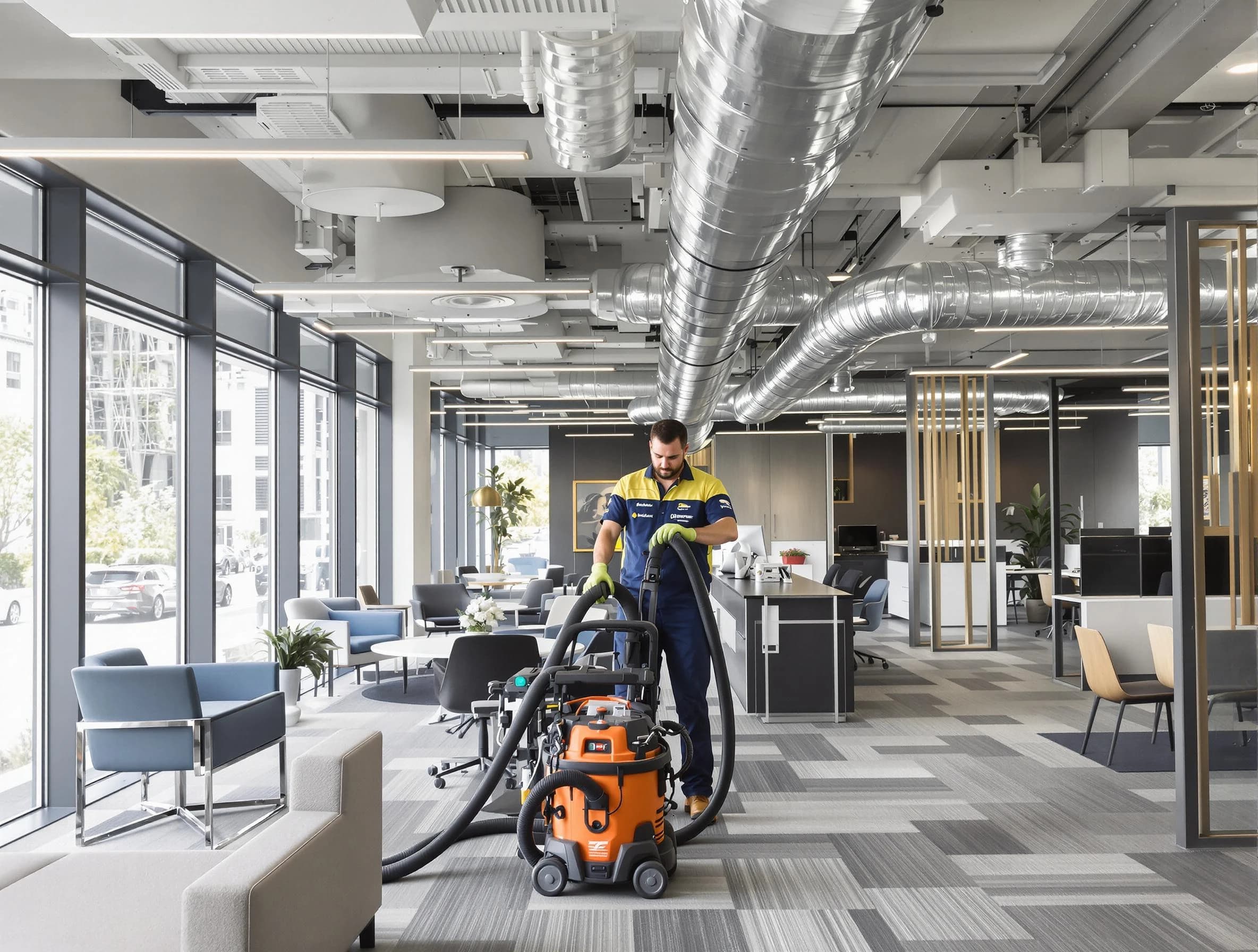 Childersburg Air Duct Cleaning team performing thorough commercial duct cleaning at a Childersburg business center