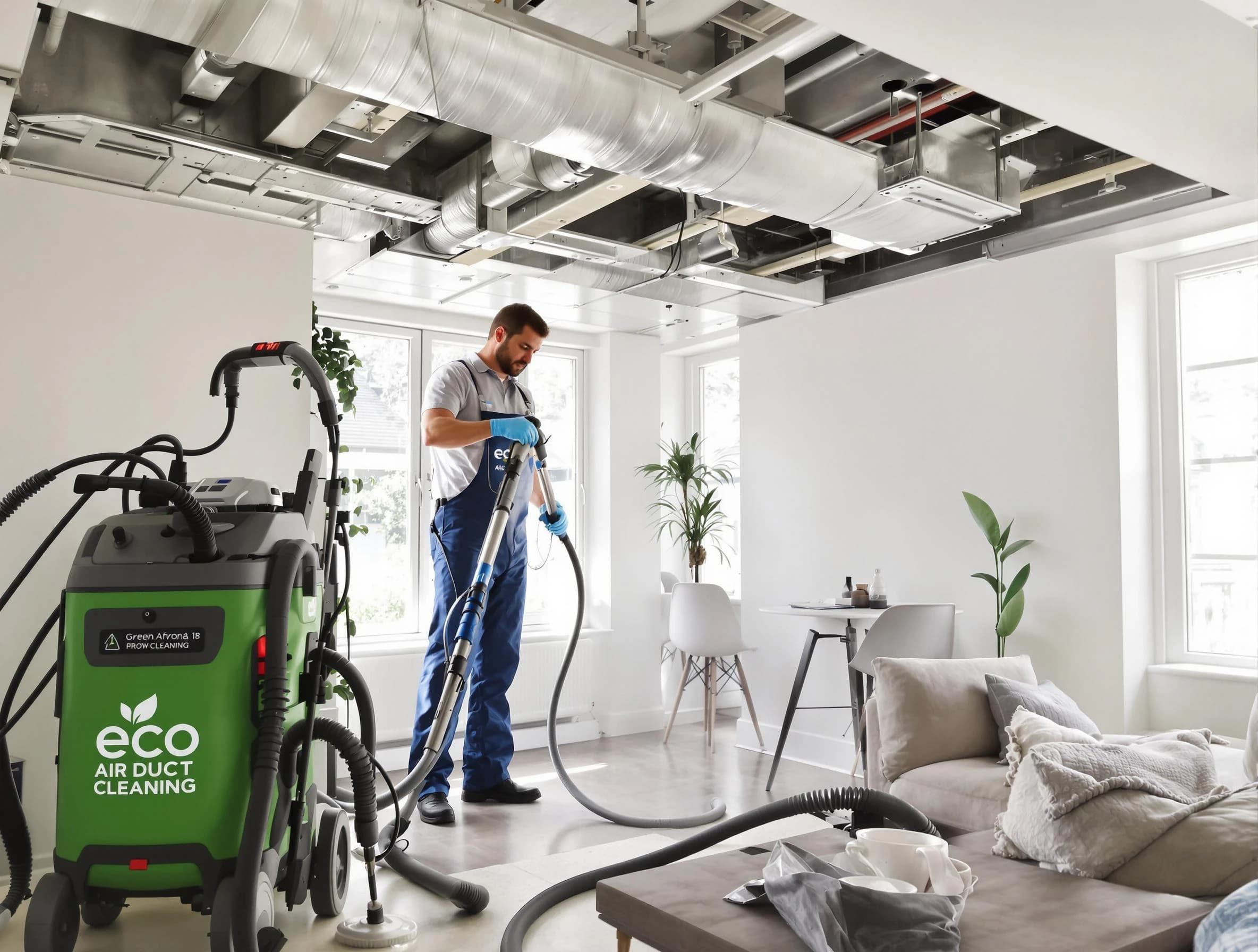 Childersburg Air Duct Cleaning technician performing eco-friendly duct cleaning using sustainable methods in Childersburg