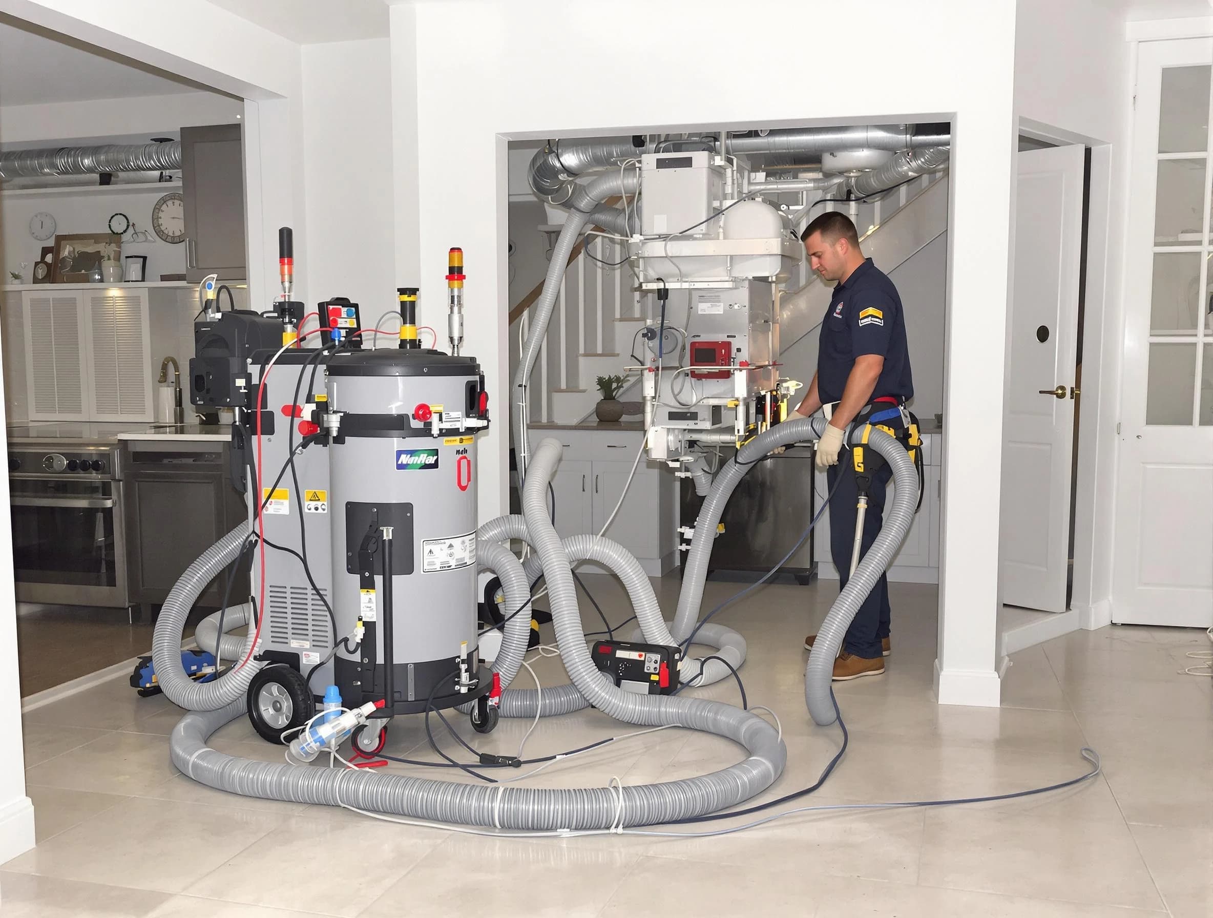 Childersburg Air Duct Cleaning technician operating negative pressure cleaning equipment for thorough duct maintenance in Childersburg