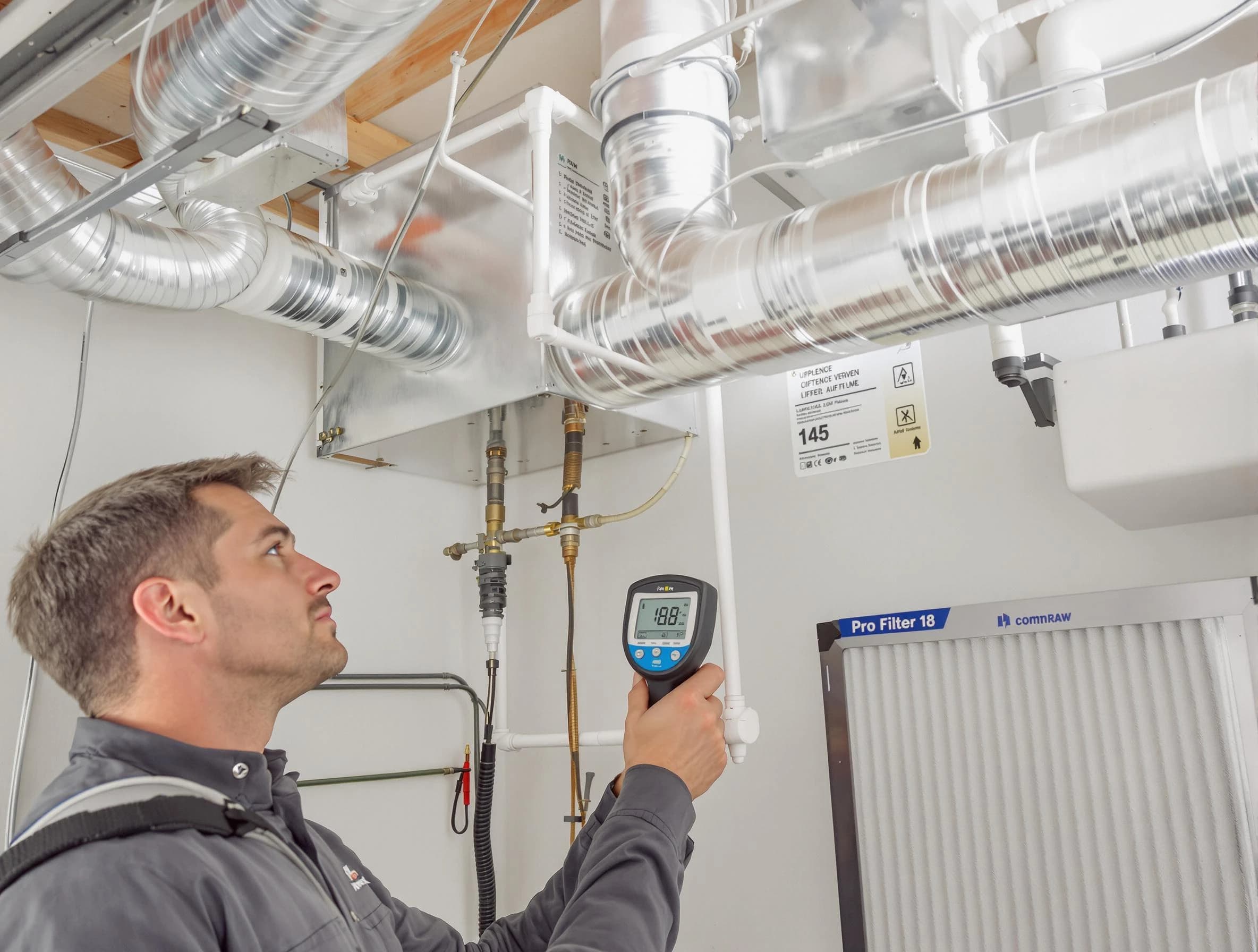 Childersburg Air Duct Cleaning expert conducting detailed filter system inspection using diagnostic tools in Childersburg