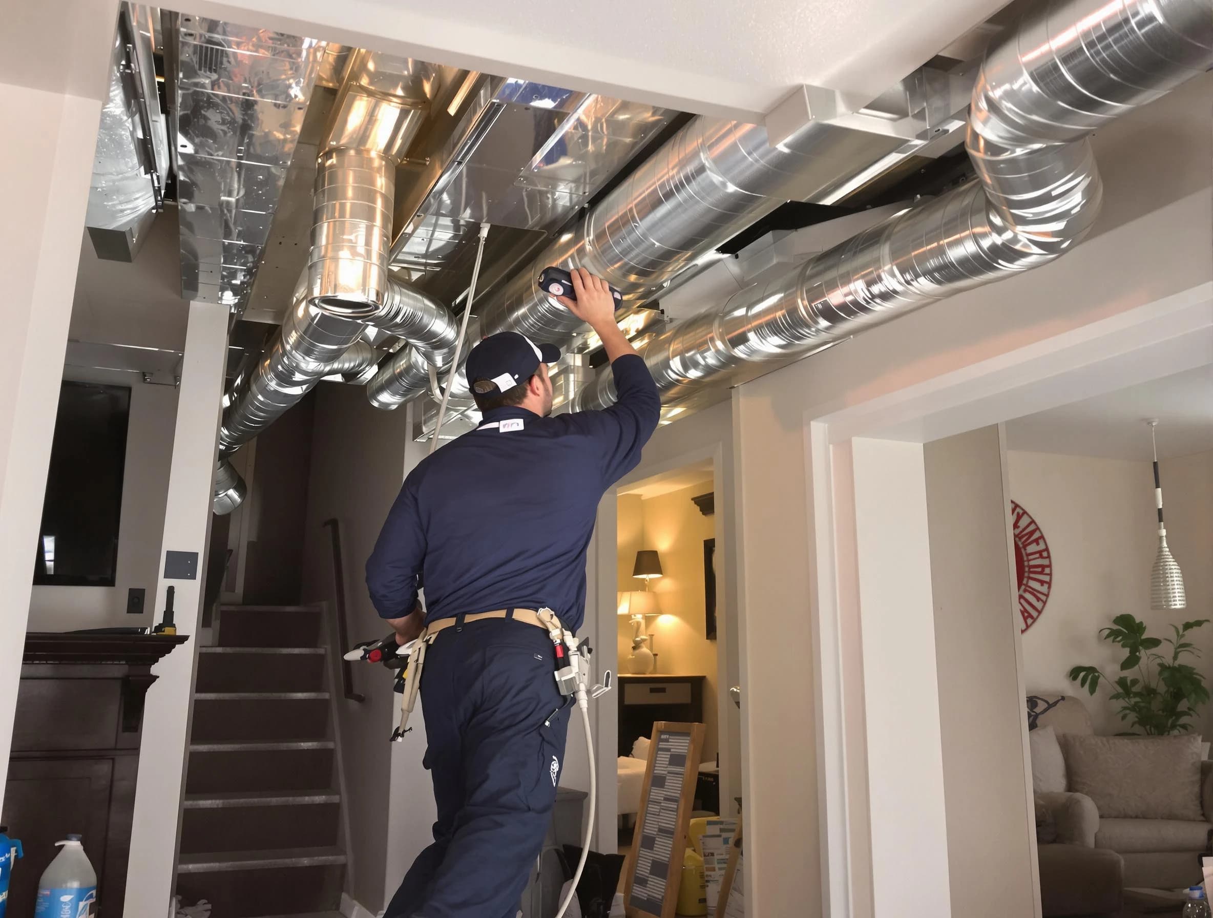 Childersburg Air Duct Cleaning expert performing specialized duct cleaning in a mobile home in Childersburg
