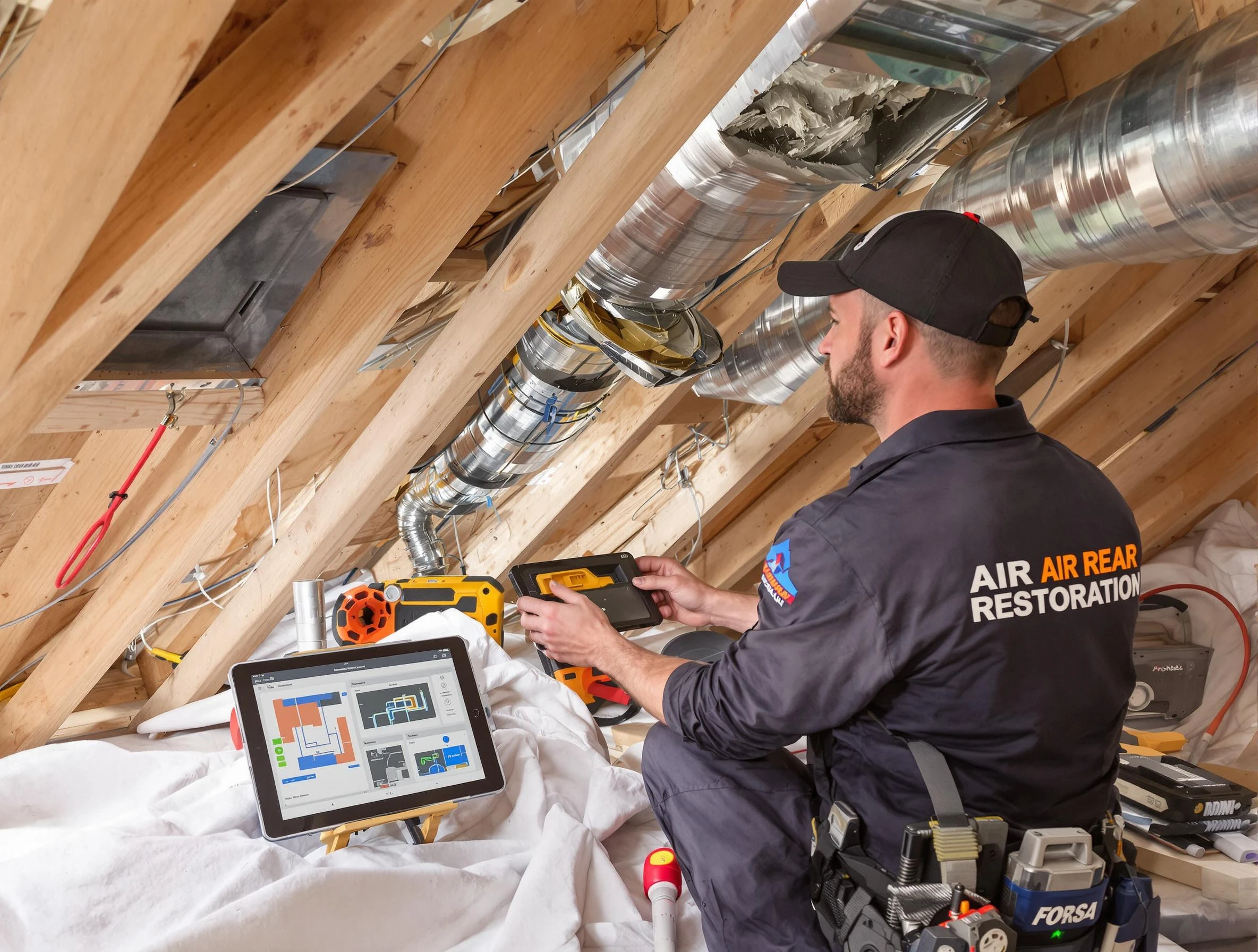 Childersburg Air Duct Cleaning technician performing precise duct repair work in Childersburg