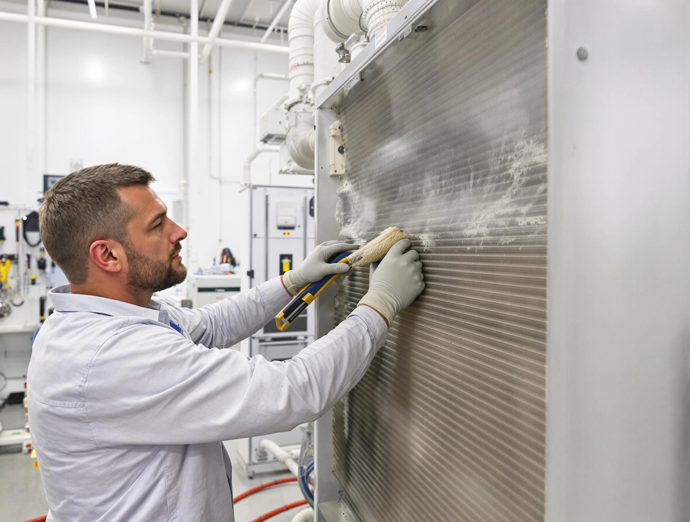 Childersburg Air Duct Cleaning technician performing precision commercial coil cleaning at a Childersburg business