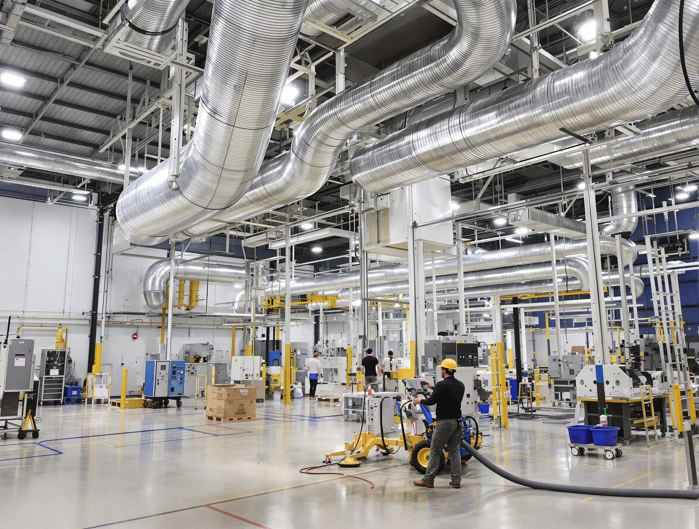 Childersburg Air Duct Cleaning team performing comprehensive industrial duct cleaning at a large facility in Childersburg